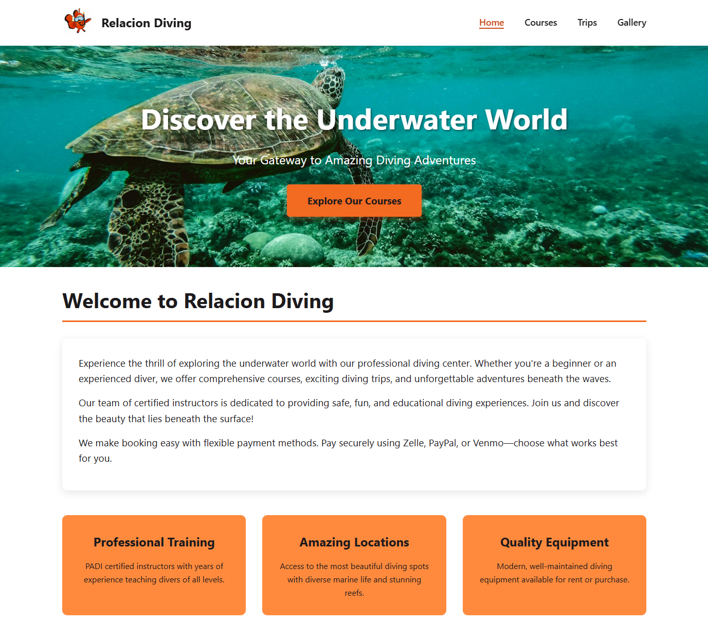 Relacion Diving — professional website built by Website Sherpa
